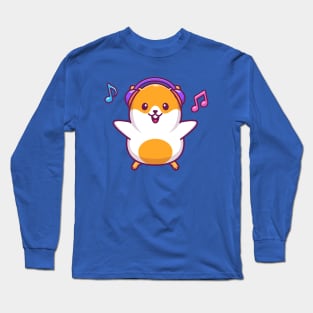 Cute Hamster Listening Music Cartoon Long Sleeve T-Shirt